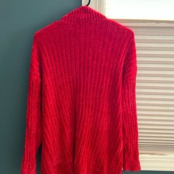 LOFT sweater brilliant red SzM polyester Never Worn bit oversized large pockets - Picture 1 of 5